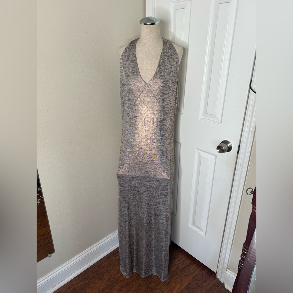 *NWT* Elegant Rose Gold Foil Halter Maxi Dress